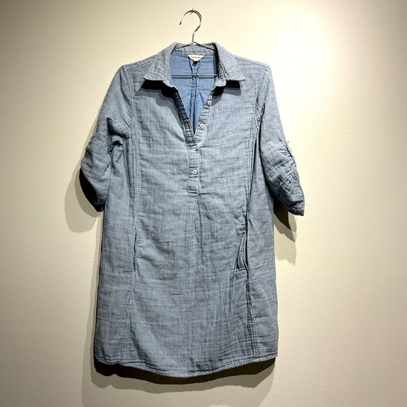 Max Stuido M. Stripped Classic Blue Tunic Summer Elbow-Sleeve Dress. Mini - Picture 3 of 9